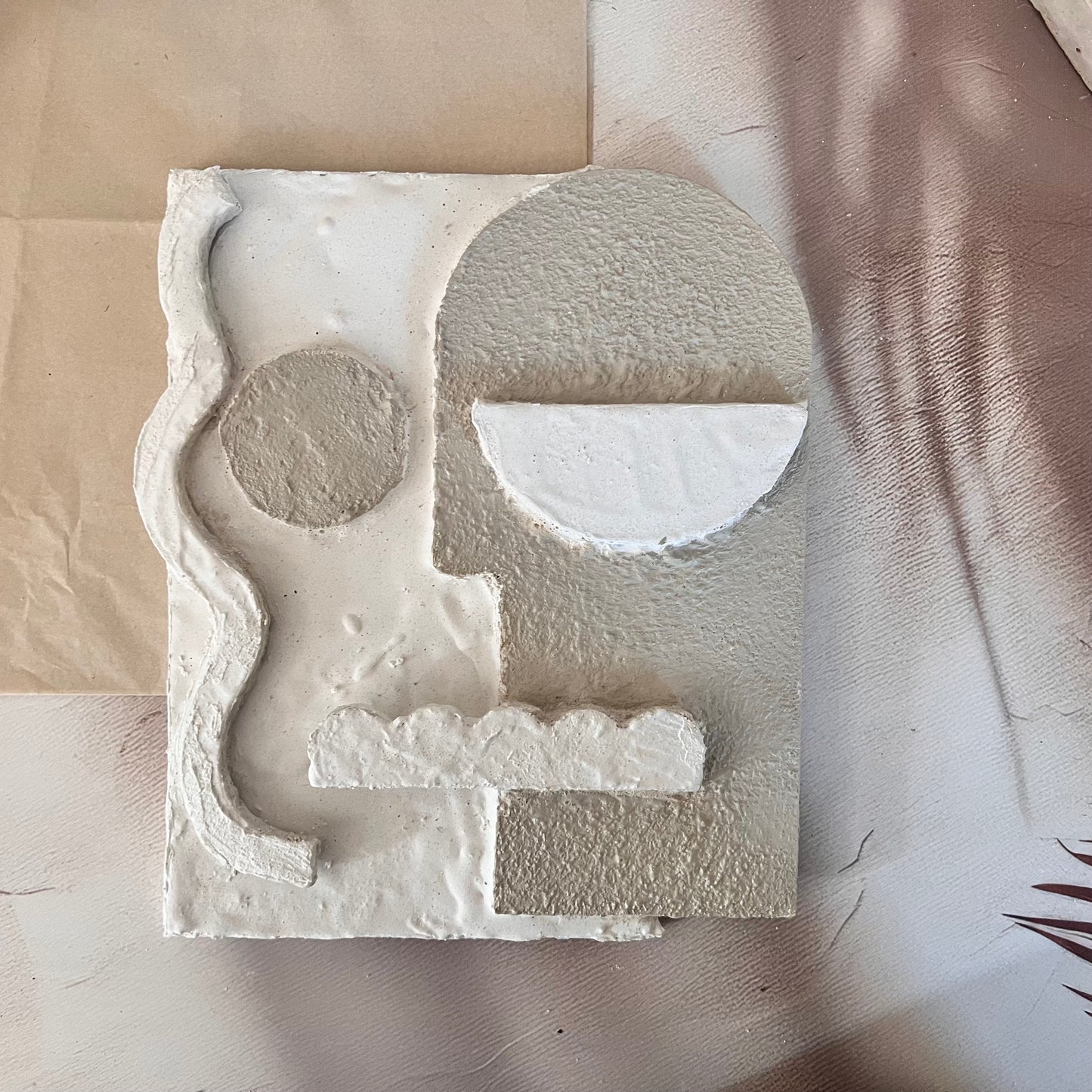 Finished Abstract Self Kit artwork showing dual plaster textures in white and sand tones — organic and hand-crafted.