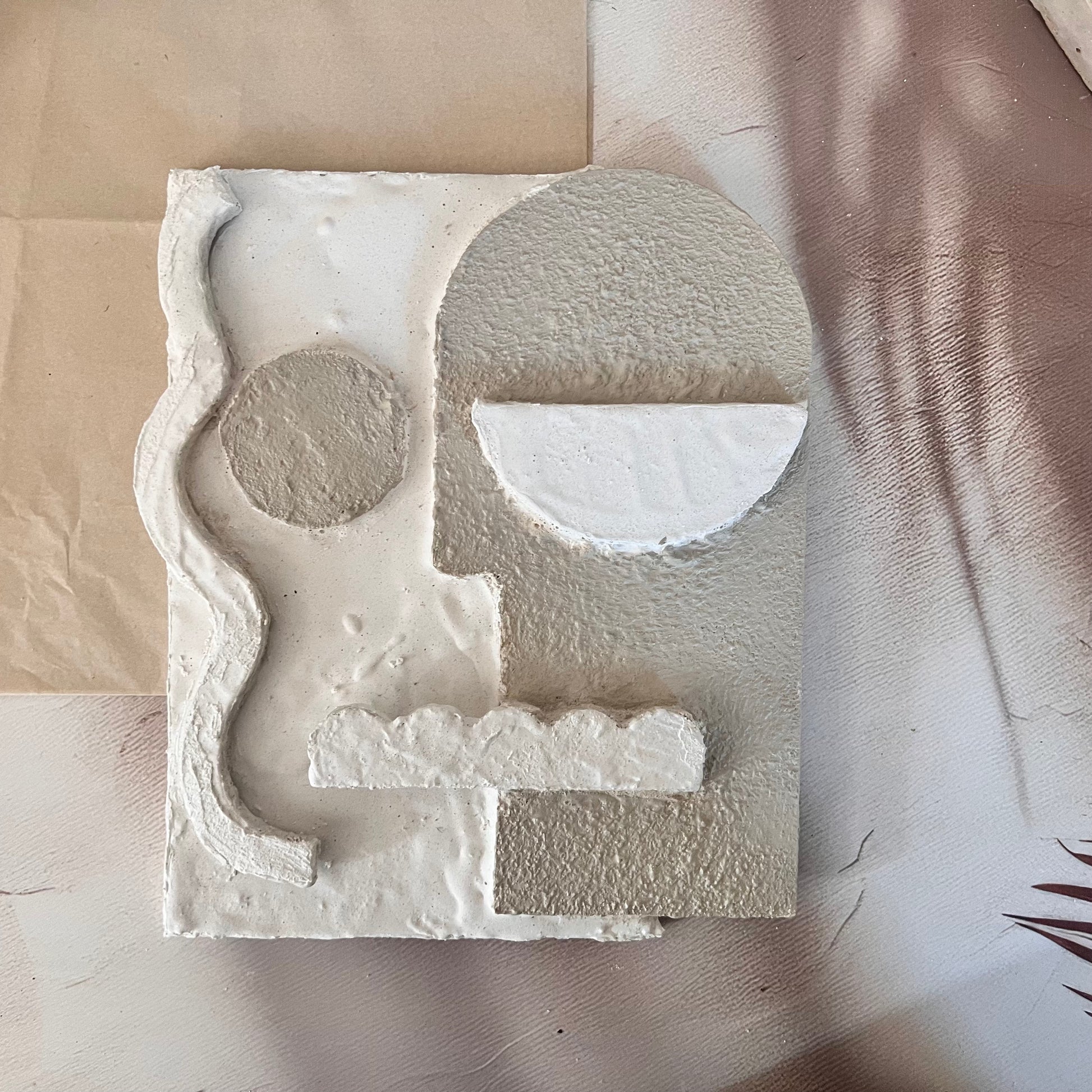 Finished Abstract Self Kit artwork showing dual plaster textures in white and sand tones — organic and hand-crafted.